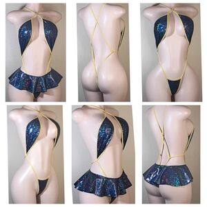 Navy Custom Exotic One Piece With Skirt